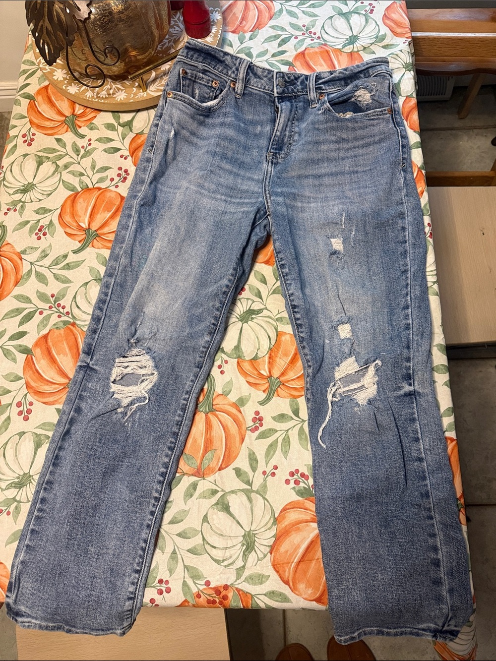 Women's Straight-Leg Distressed Light Blue Jeans